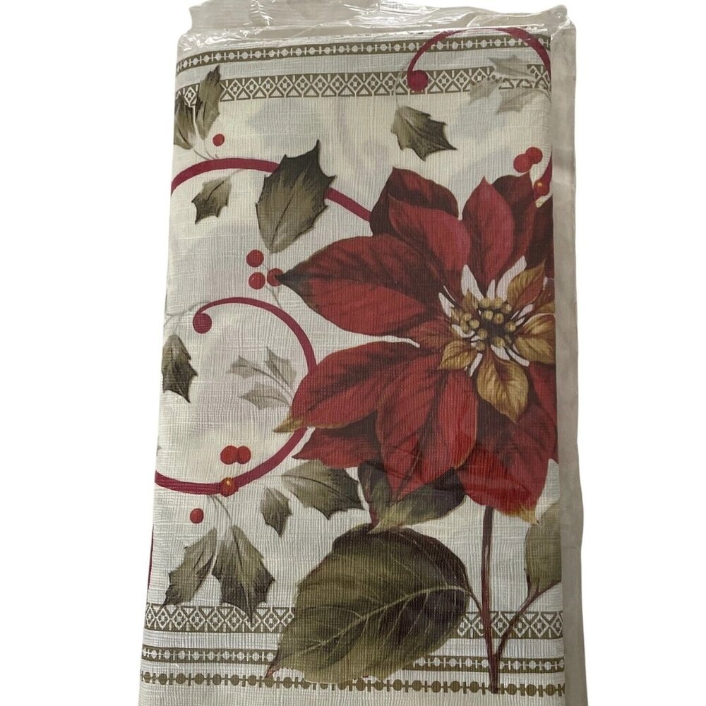 Joyful Poinsettia 1 Pc Christmas Paper Table Cover 2-ply 54" X 96" Disposable
